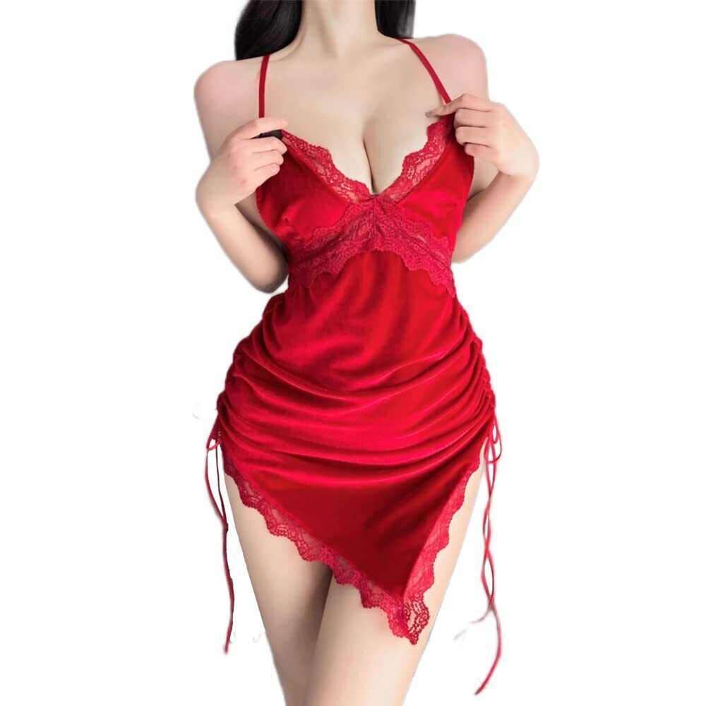 3395 Velvet Sexy Fun Nightdress V Neck Lace Lace Underwear Fabric